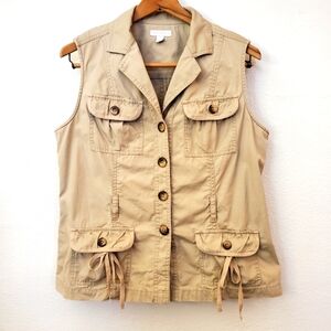 EUC L Charter Club Button Up Khaki Utility Vest